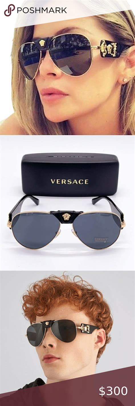 Versace MOD 2142 1002/81 Aviator Sunglasses Gold on Black 